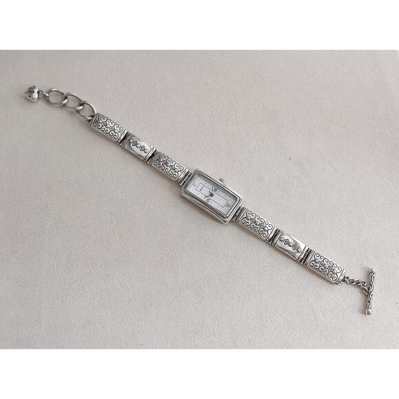 Brighton Aspen Watch Silver Plated Etched Toggle Clasp 7-8" Adjustable Works - Picture 2 of 6